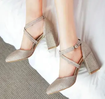 

Zapatos Mujer Chunky Women Pumps High Heels Ladies Wedding Shoes Woman Sapato Feminino Chaussure Femme Fashion Glitter P161616