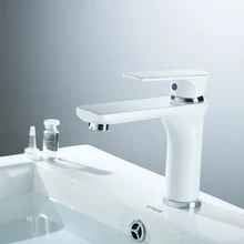 Modern White Bathroom Basin Faucet Chrome Finish Single Handle Deck Mounted Faucet Black Hot And Cold Water Mixer Sink Tap 88311
