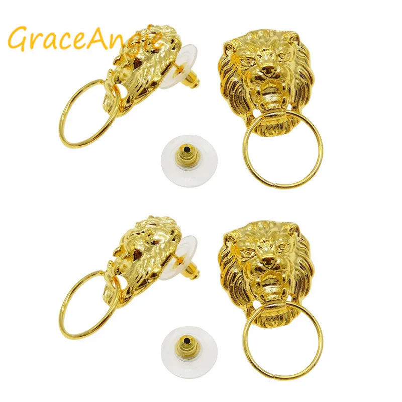Whosesale و ماتي الذهب لهجة سبائك الأسد رئيس القرط العقب آلة البحث عن موصّلات الساخن Sale14PCS 35656