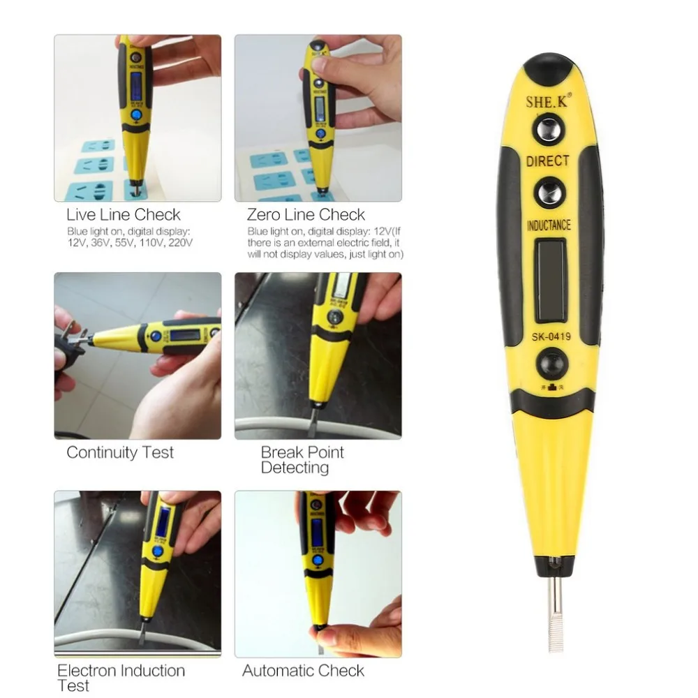 SHE.K Digital AC/DC Voltage Meter Pen Volt Tester Screwdriver Sensor LED Flashlight Cable Socket Live Line Check Induction