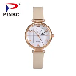 Reloj Mujer 2108 новые PINBO люксовый бренд часы женские повседневные Модные кварцевые часы кожаные платья Наручные часы Zegarek Damski