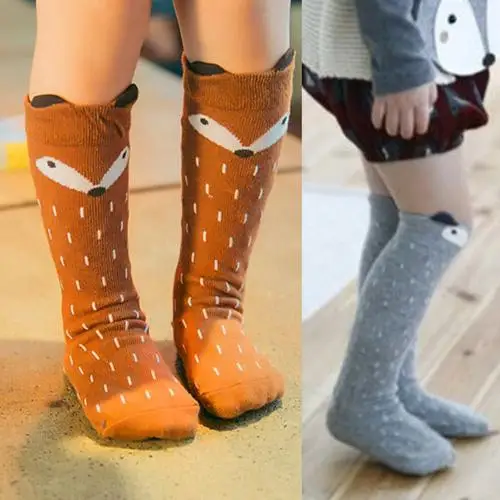 

1 Pair Fashion Baby Children Girls Socks Fox Pattern Soft Cotton Knee High Hosiery