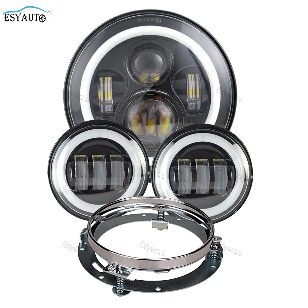 Affordable Chance of  DOT Approved LED DRL 7 Headlamp driving lamp+4.5" Auxiliary Passing Lights with White Halo+Headligh