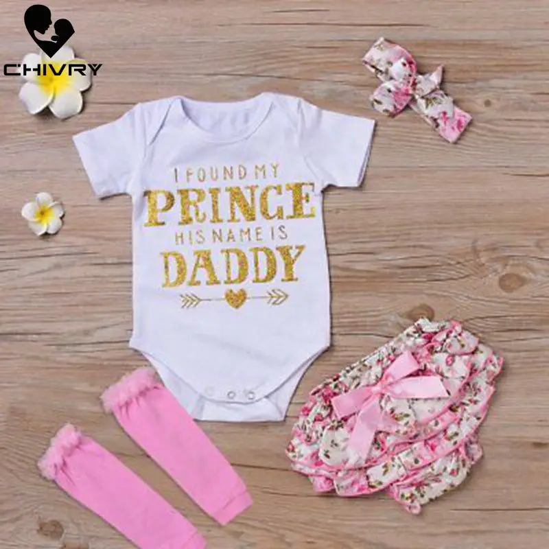 

Chivry 4Pcs Newborn Baby Girls Cotton Tops Romper Bodysuit + Floral Pants + Headband + Leg Warmer Outfits Infant Clothes Set