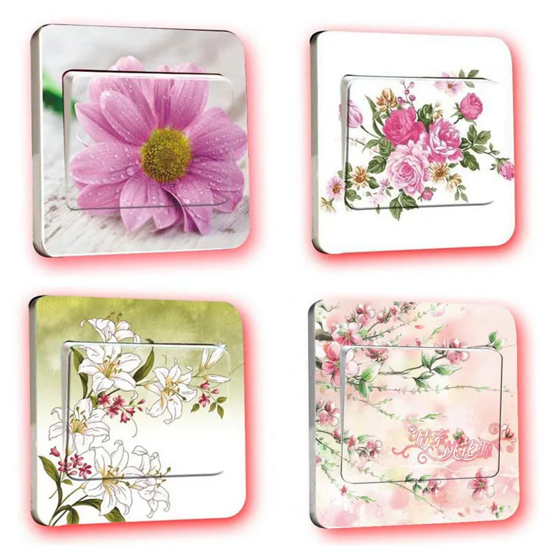 

2 pcs Fashion Art Flower Series PVC Switch Sticker Removable DIY Creative Wallpaper Panel Sticker Home Decor Flower