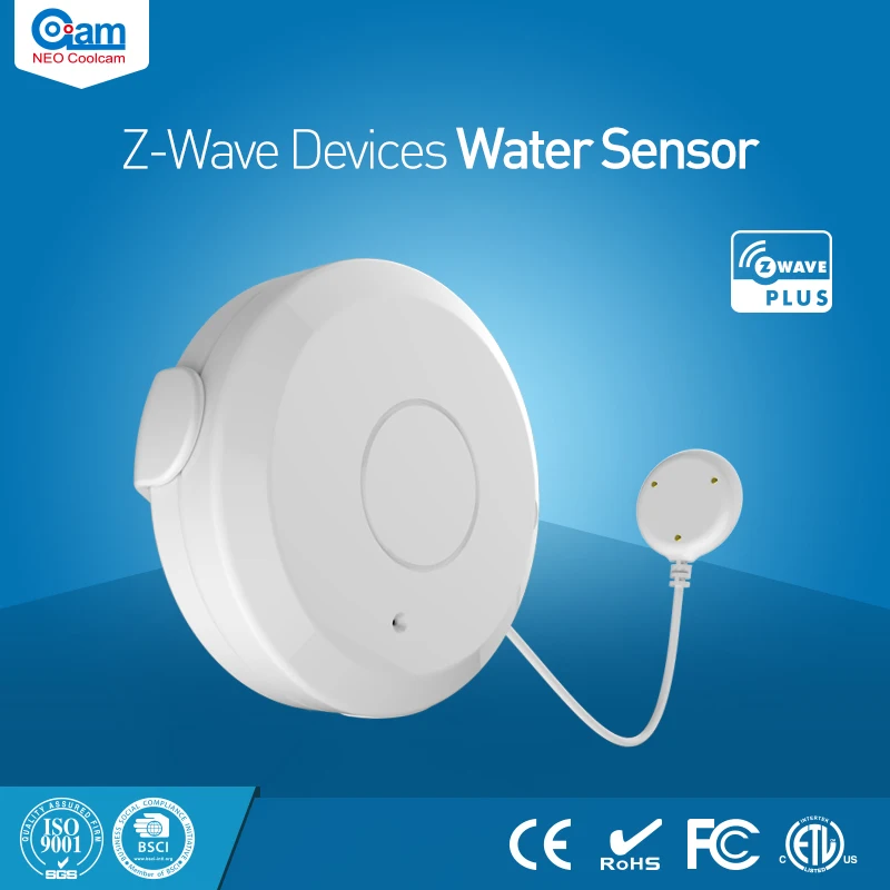NEO COOLCAM NAS-WS01Z Z-wave Flood Water Leak Alarm Sensor Compatible Z wave System 300 series and 500 series Home Automation
