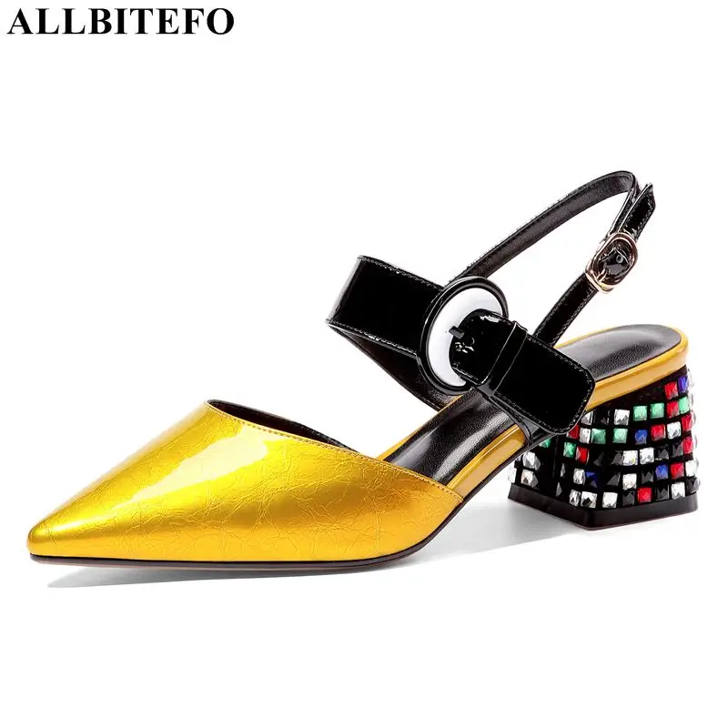 

ALLBITEFO Color diamond brand high heels women sandals genuine leather women high heel shoes summer beach sandals size:34-42