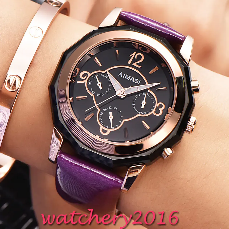 

relogio feminino Fashion 41.2mm AIMASI black dial black PVD case normal buckle Quartz movement Men's WristWatch