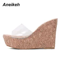 Aneikeh Sexy Summer Women Clear Transparent Platform Wedges Sandals Ultra High Heels Wooded Mule Silde Shoes Outdoor Creepers - Image 2