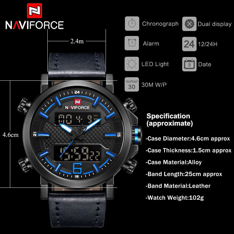 Часы наручные NAVIFORCE мужские с двойным дисплеем модные цифровые армейские в стиле