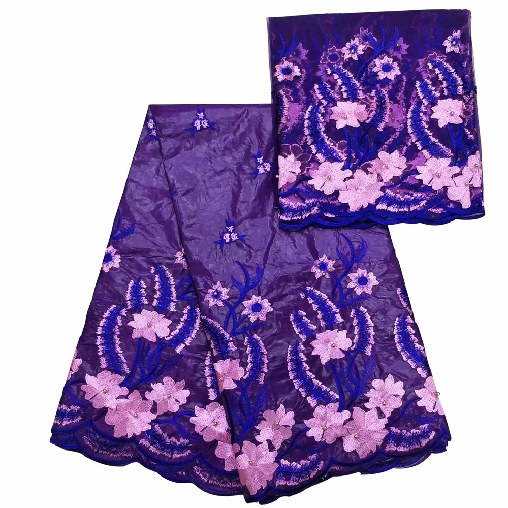 

Embroidered Basin Riche Getzner Lace Fabric 2018 With Net Blouse For India Women Dress Designer African Beads Bazin Laces purple