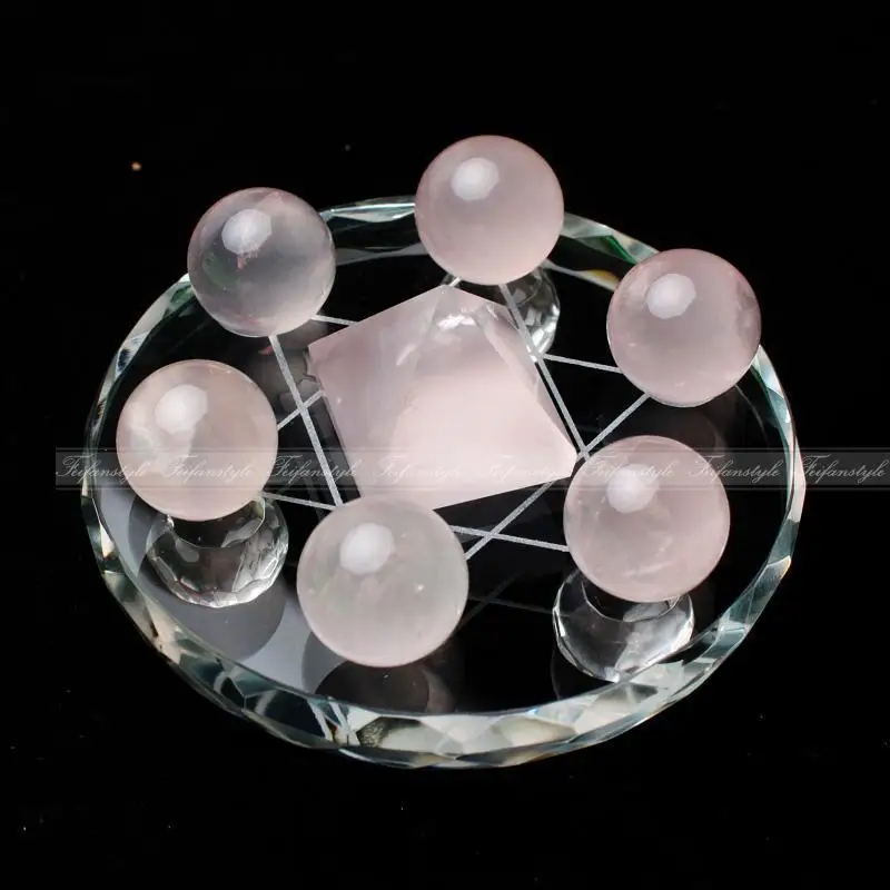 

1 Set Seven Star Array Natural Star Pink Quartz Crystal Ball With Plate C367 natural stones and minerals