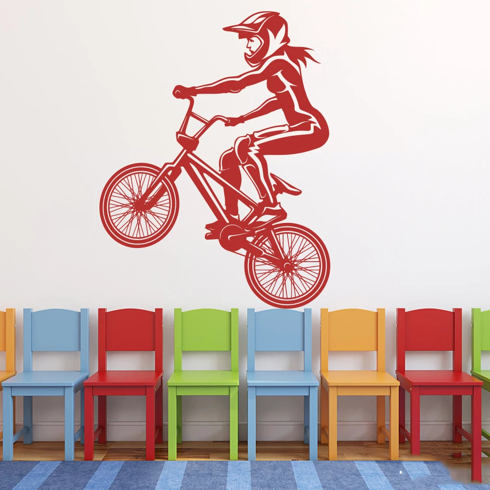 Large BMX Girl Bicycle Wall Sticker Girl Room Kids Room Extreme Sport MTB VVT Bike Wall Decal Bedroom Vinyl Decor  (2)