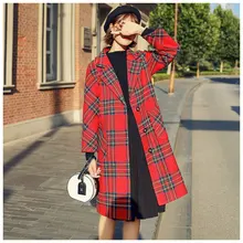 Зимние женские клетчатые красные шерстяные пальто верхняя одежда женские элегантные однобортные тренчи женские длинные куртки пальто