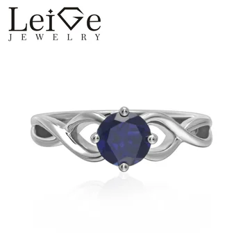 

Leige Jewelry Round Cut Solitaire Lab Sapphire Rings Wedding Rings for Women Sterling Silver 925 September Birthstone