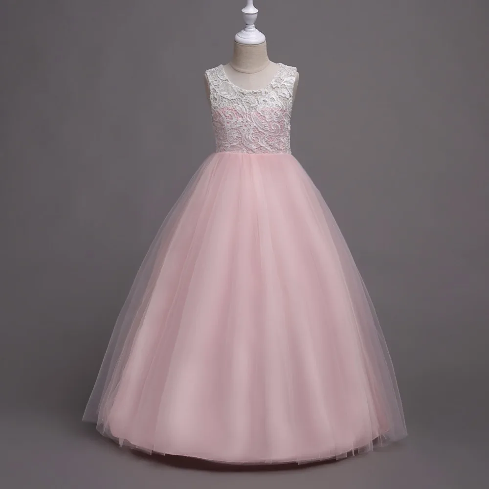 Детское розовое свадебное платье для девочек; кружевное длинное платье для маленьких девочек; праздничное платье принцессы; праздничное платье на Рождество; 8 цветов