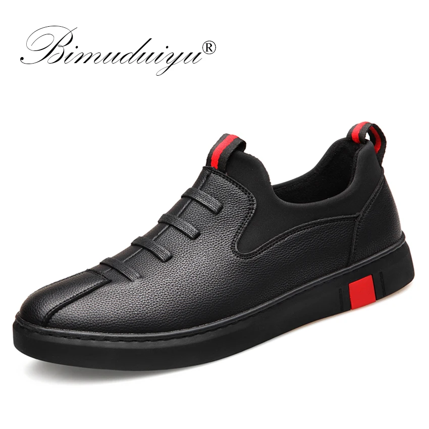 BIMUDUIYU Black Men's leather casual shoes Fashion Breathable Sneakers Comfortable Loafers Men Shoes Flat Shoes Dropshipping BIMUDUIYU Black Men's leather casual shoes Fashion Breathable Sneakers Comfortable Loafers Men Shoes Flat Shoes Dropshipping