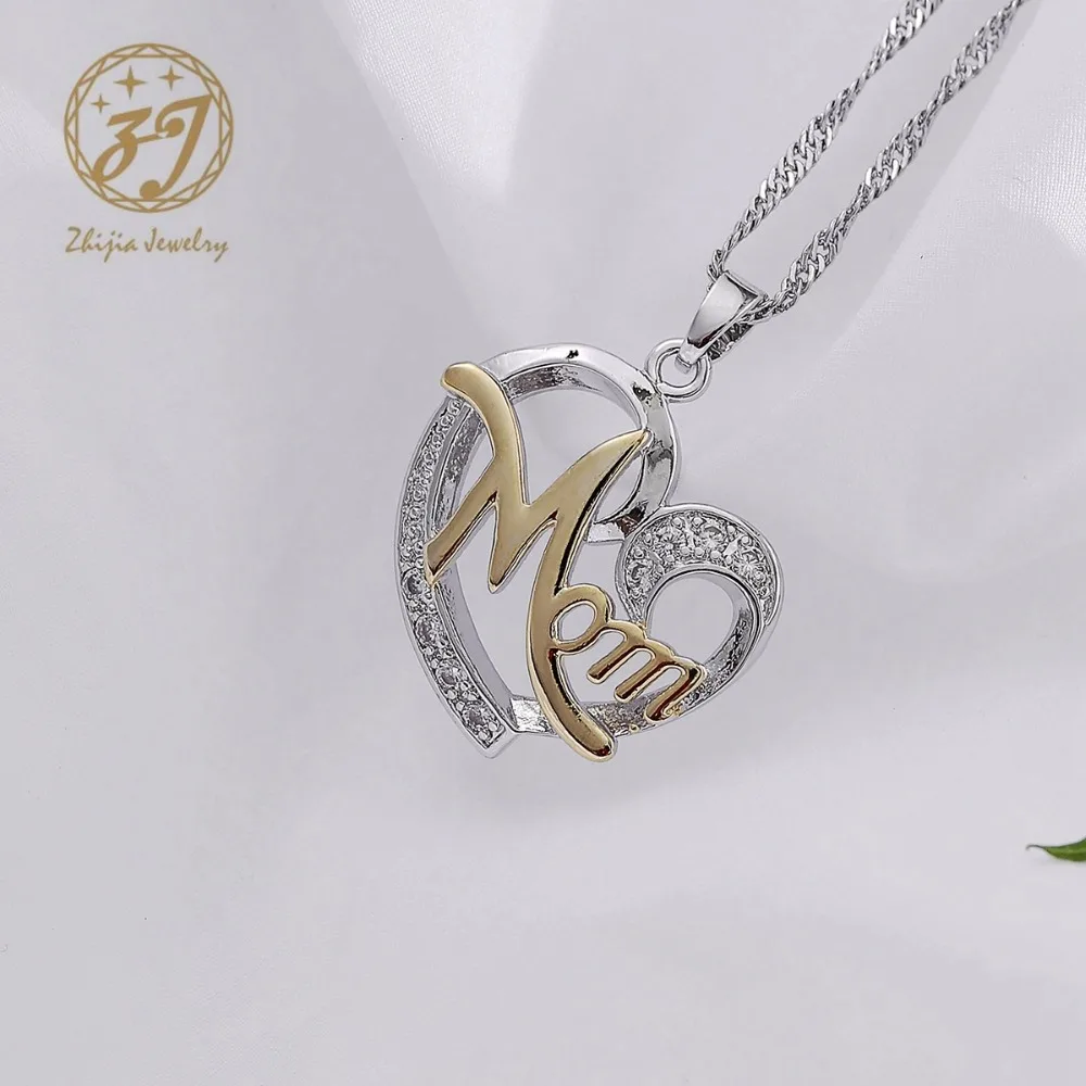 Zhijia ювелирные изделия новые высококачественные модные золотые серебряные мамы классическое сердце сударь белое кольцо с блестящим цирконием ожерелье для женщин