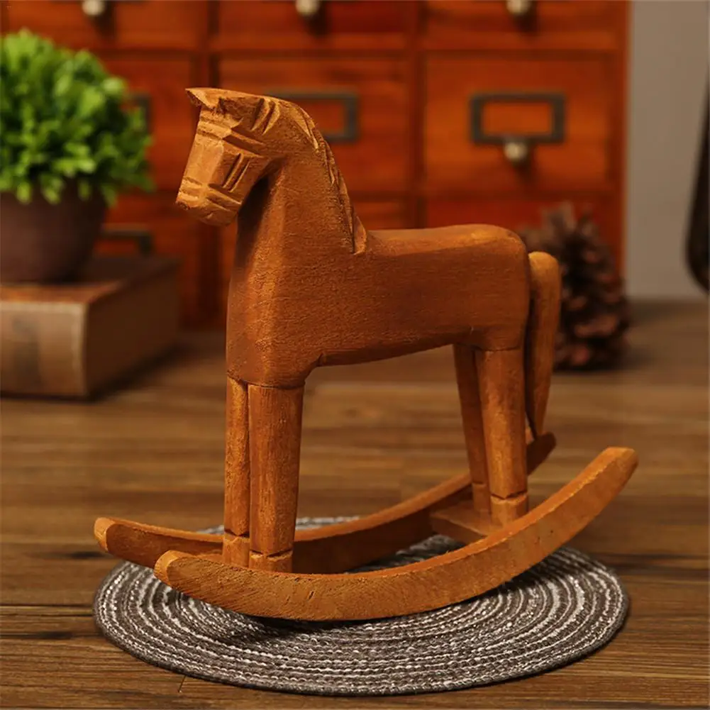 Деревянная лошадь ручной работы, настольный орнамент, деревянная Статуэтка-качалка, подарки, домашний декор