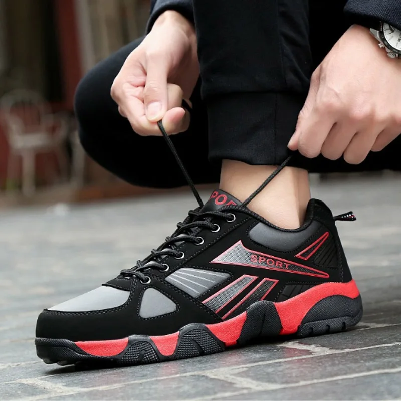 2018 Men Sports Shoes PU Anti-slippery Breathable Outdoor jogging Running Sneakers Man leather Shoes Comfortable Black red 38 43 2018 Men Sports Shoes PU Anti-slippery Breathable Outdoor jogging Running Sneakers Man leather Shoes Comfortable Black red 38 43