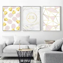 Or géométrique nordique affiches et impressions ananas fruits toile peinture mur Art photo pour salon moderne décor à la maison 