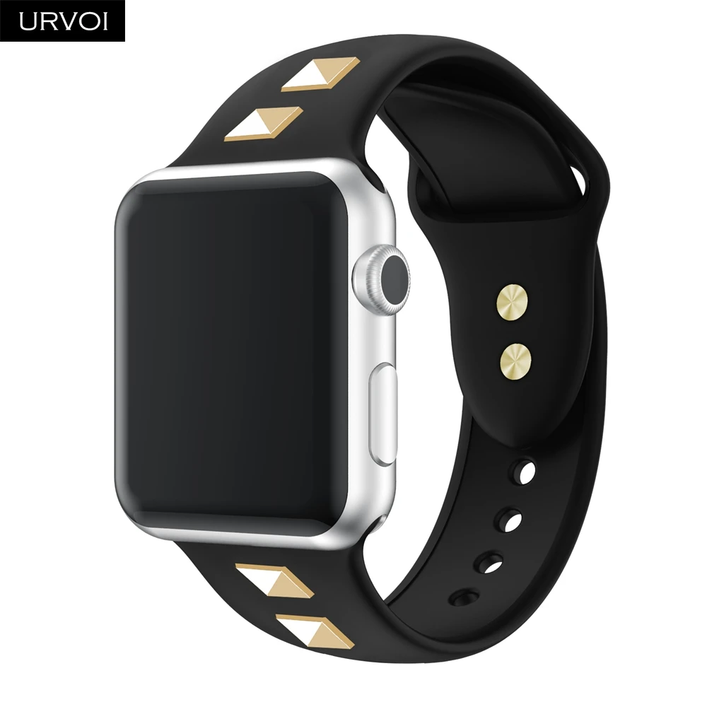 URVOI Шипованный ремешок для apple watch series 5 4 3 2 1 ремешок для iwatch силиконовый ремешок в стиле панк с заклепками 38 40 42 44 мм