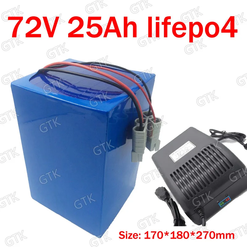 

GTK Customized size lithium 72v 25ah lifepo4 battery BMS 24S for 1500w 3000w bicycle bike scooter Go Cart vehicle +5A charger