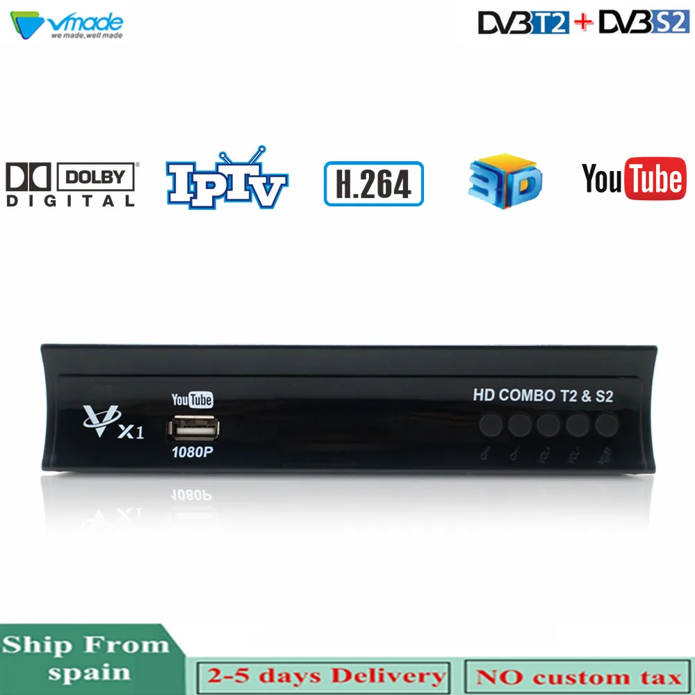 

Vmade DVB-T2/S2 Combo Full 1080P Digital Terrestrial Satellite TV Receiver Support AC3 Cccam Youtube IPTV Stardard Set-Top Box