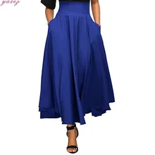 Новинка, горячая Распродажа, Элегантная модная женская плиссированная длинная юбка с высокой талией, трапециевидная юбка макси с поясом, Однотонная юбка