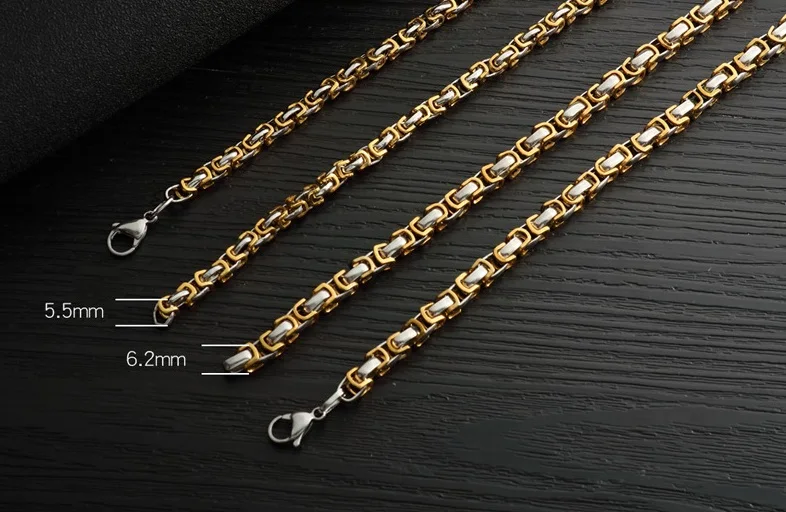 USENSET очаровательное мужское ожерелье из нержавеющей стали, модная Византийская цепочка, золотого цвета, Серебряное ювелирное изделие 5,5-6,2 мм