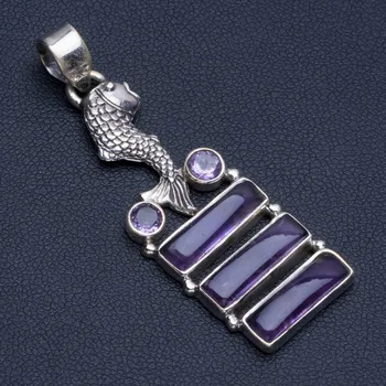 

Natural Amethyst Punk Style 925 Sterling Silver Pendant 2" R0348