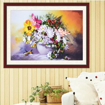

Flower Cross Stitch Embroidery,Silk Ribbon Embroidery Kits, Embroidery Paintings,Needlework Swing Handmade Craft Gift 55*75cm