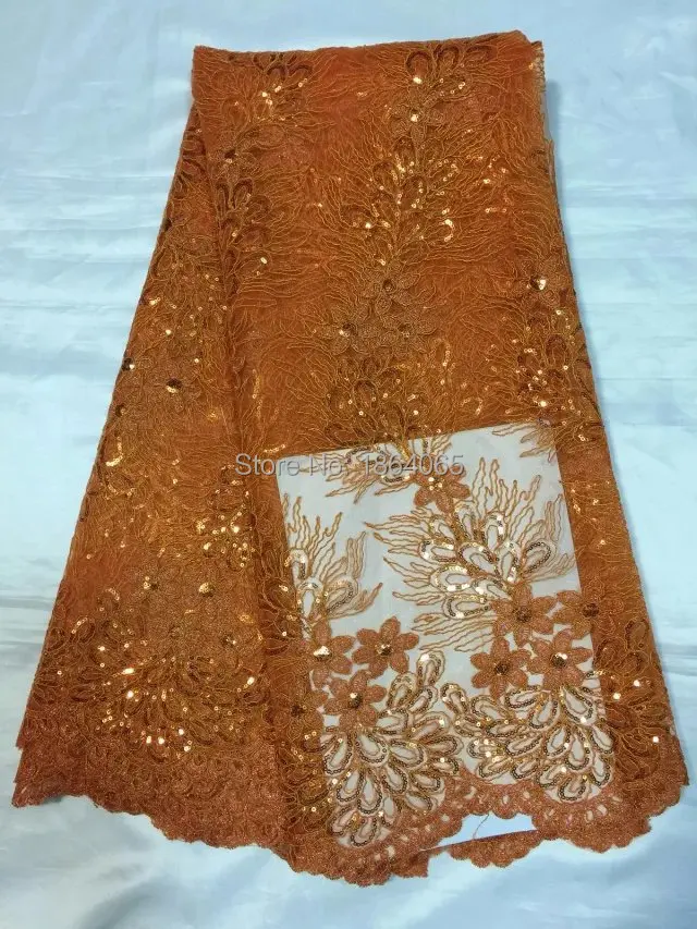 Hot sale copper mix color african lace fabric with sequins flower