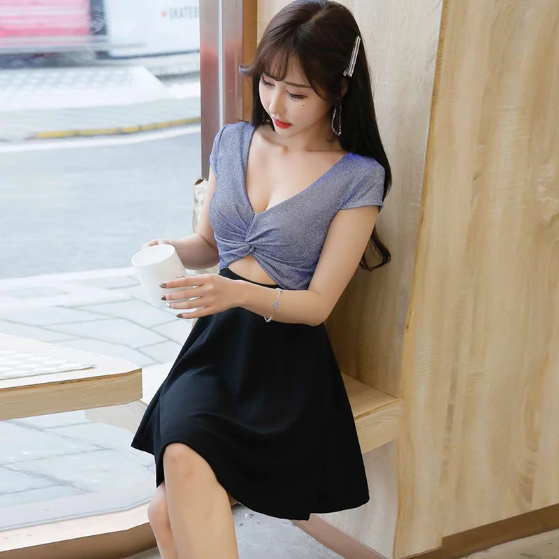 Women's Clothing dresses sexy hollow out summer style fashion brand club v-neck Low-cut short dresses woman vestido de festa new