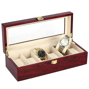 

LISM 2019 New Luxury Wood 6 Grid Red Watch Box Storag Display Watches Boxes Display Jewelry Case Organizer Holder Promotion Box