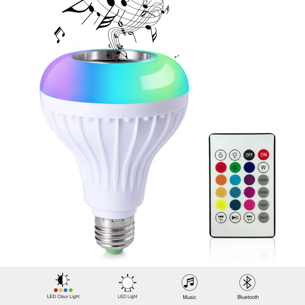 

LED Lamp Bulbs E27 RGB Smart Music Lamp Bulb Dimmable with Built-in Bluetooth Speaker Remote Control for Bedroom Stage Decora
