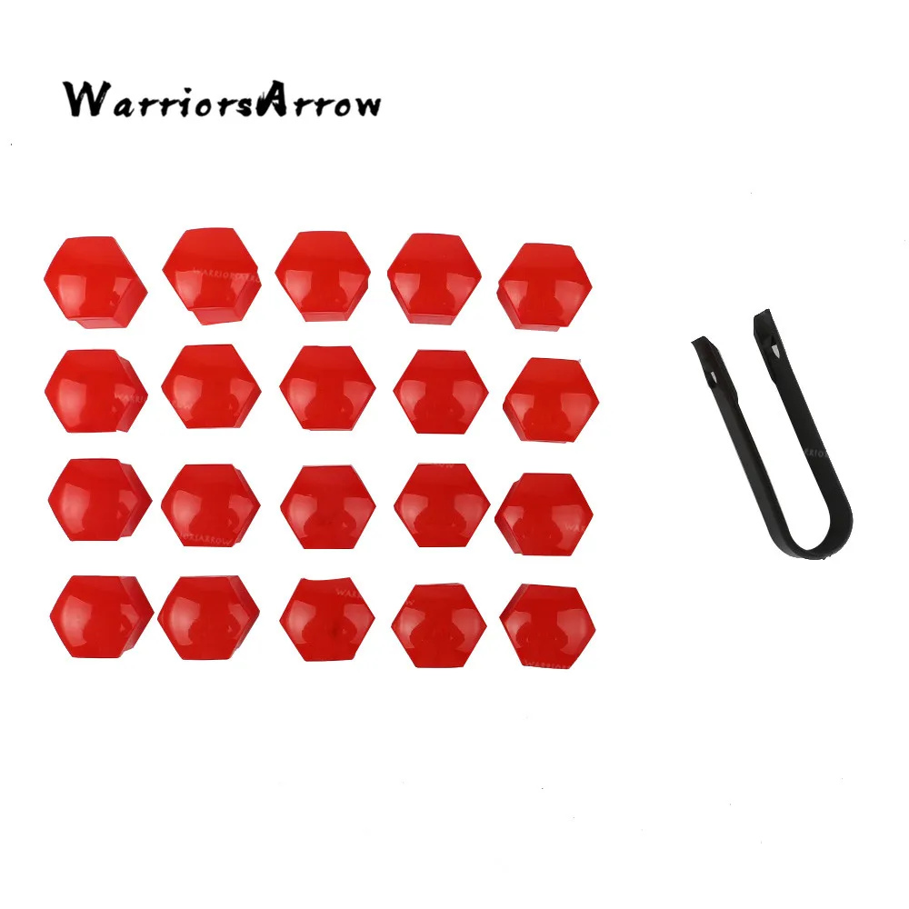 

WarriorsArrow 20x Red Plastic Car Styling Wheel Nut Protection Auto Hub Screw Bolt Head Cover Tire Protector 19mm + Remover Tool
