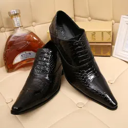 Высокое качество в деловом стиле из натуральной кожи Мужские модельные туфли дышащие на шнуровке острым формальные свадебные туфли черный
