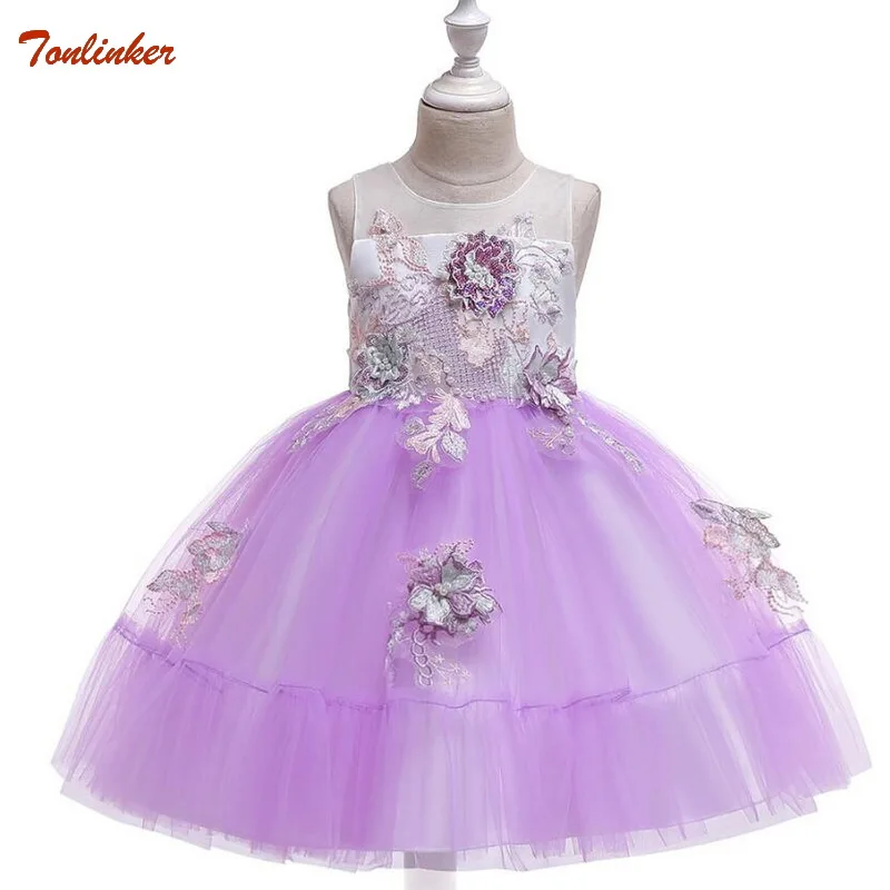 

Kids Flower Dress High Quality Flower Girl Party Pageant Princess Dress For Little Girls Pink Appliques First Communion Dress 3-