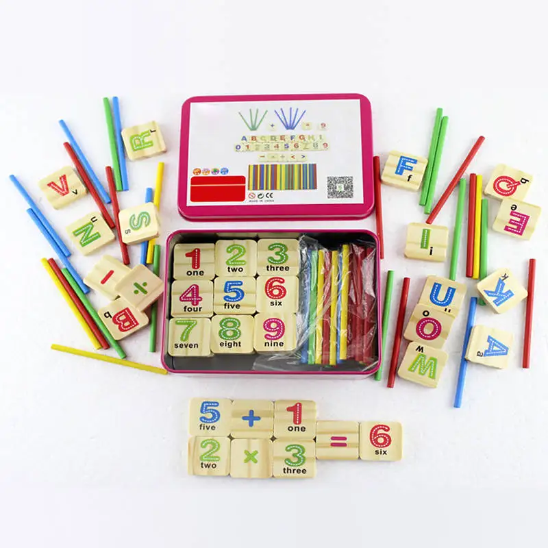 Деревянные математические головоломки Ранние развивающие игрушки Дети цифры Счетные палочки игрушка Математика рассчитать игры счетные материалы - Цвет: as show