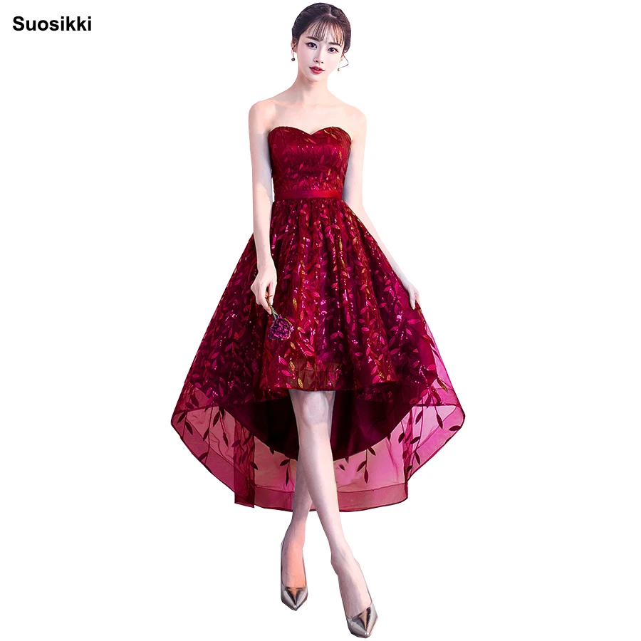 

Suosikki Strapless Pleat Lace Up High-low Asymmetry Vintage Elegant Flowers Taffeta Prom Gown Dancing Party Prom Dresses LX018