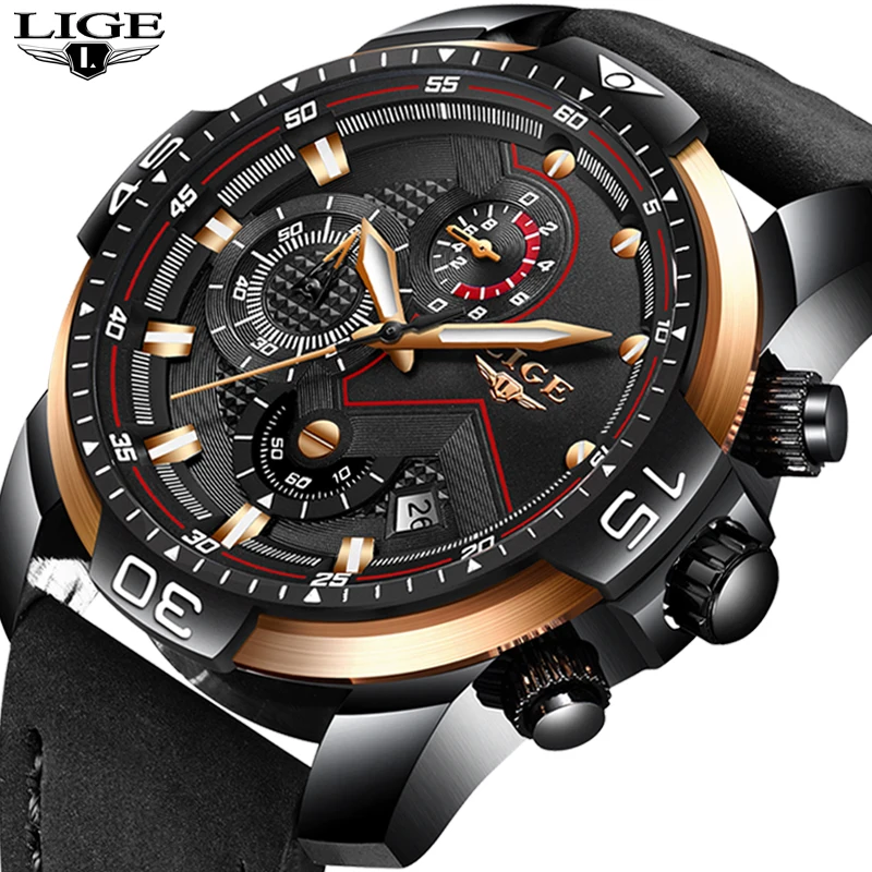 

LIGE New Men Watches Top Brand Luxury Leather Quartz Clock Male Sport Waterproof Men Fashion Men Wristwatch Relogio Masculino