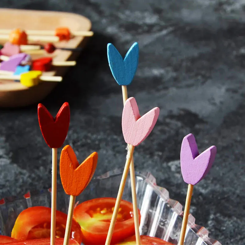 50/100Pcs 9/12cm Disposable Bamboo Fork Twisted Party et Fruit Desserts Pick Skewer Food Cocktail Sandwich Accessory