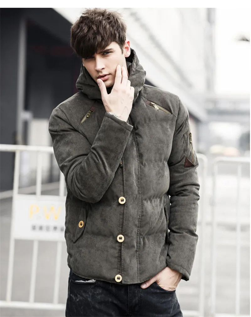 Winter Corduroy Hood Padded Quilted Men Jacket Coat Fashion Warm Male Jackets Parka Hooded Casual Overcoat Newest (7)
