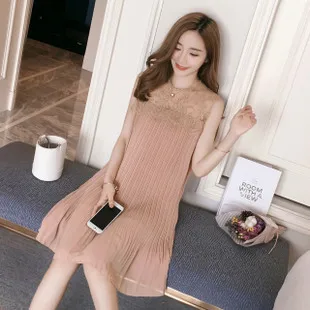 Cute 2019 spring and summer pregnant women pleated sleeveless chiffon dress maternity elegant pleated shirts party dresses M-2XL Cute 2019 spring and summer pregnant women pleated sleeveless chiffon dress maternity elegant pleated shirts party dresses M-2XL