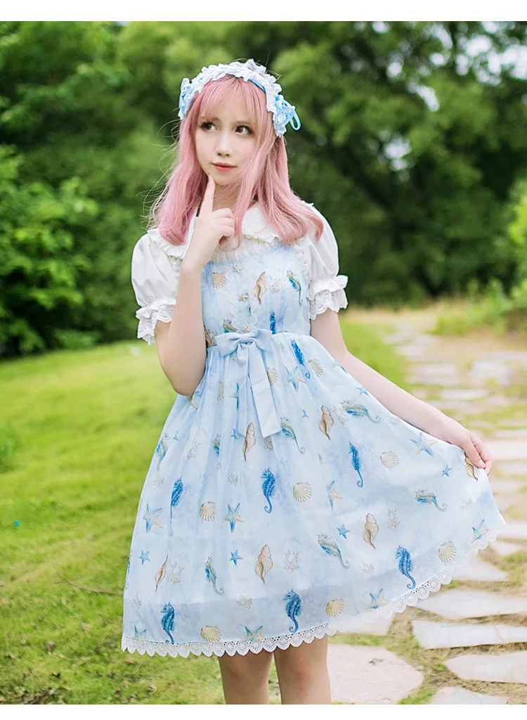 

Lolita Dresses Summer New Princess Starfish Song JSK Lolita Dresses Printed Suspended Dresses LZJ-L020