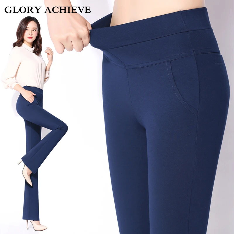 

Trousers For Women 2019 Spring Plus Size pantalon femme High Waist Elastic Work Wear Flare Pants Elegant OL Women Long Pants