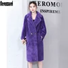 Nerazzurri-abrigo de piel auténtica de oveja para mujer, abrigo largo de oso de peluche, doble botonadura, cálido, Morado, abrigo de piel de oveja de gran tamaño 2022 ► Foto 2/6