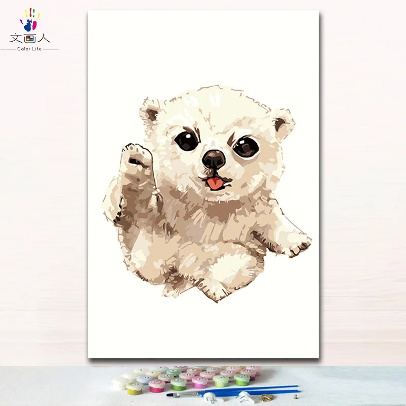 

Animal White bear diy digital oil painting coloring by numbers for Children learn paint with paint colors for kids room decor