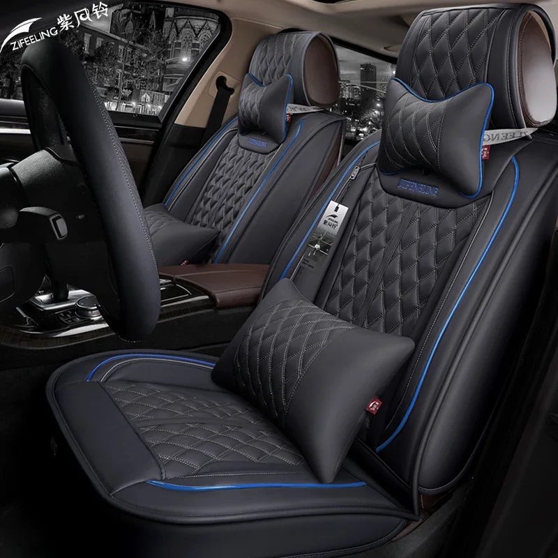 

KKYSYELVA New car seat four seasons universal five-seat high-grade leather material 3D all-inclusive seat cover